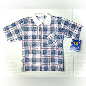 Vintage Little Levi's Polo Tee Shirt Kids Boys Size 7 Blue‎ Plaid Checkered